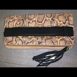 NWT BCBGeneration Faux Snakeskin Clutch w/ Black Tassel